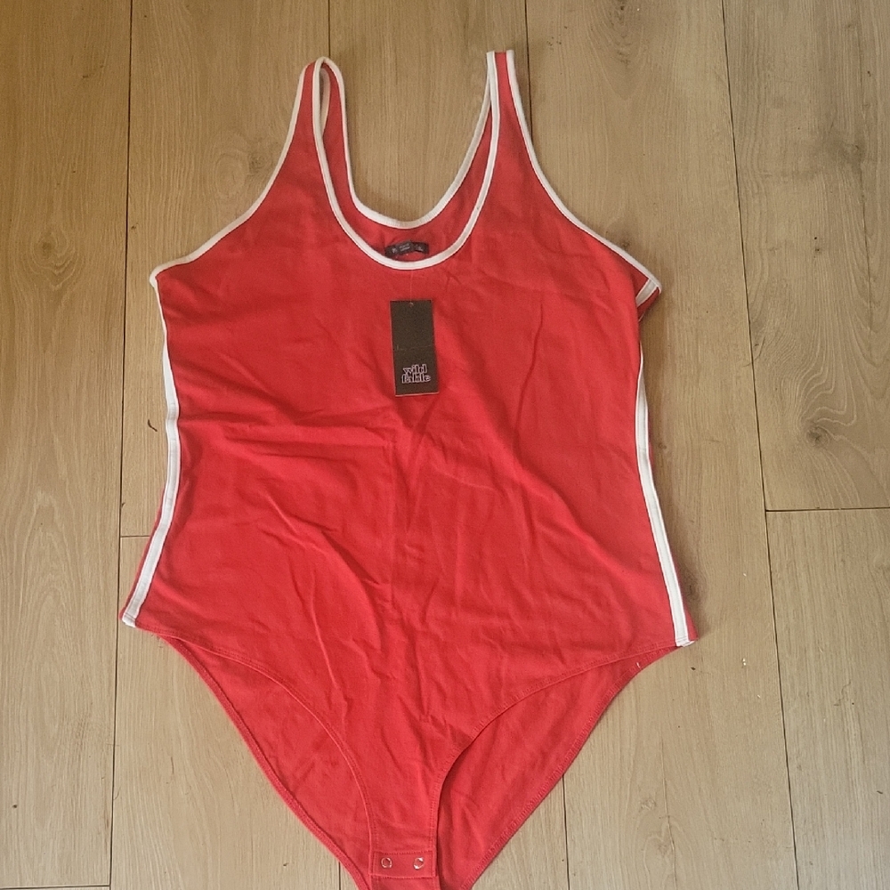 Wild Fable Red Bodysuit with White Trim